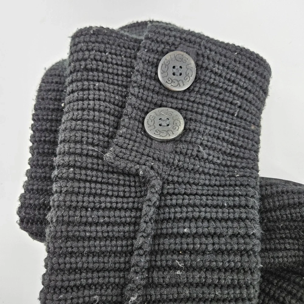 UGG Classic Cardy Black Knit Button Tall Slouch Winter Boots Cozy Size 5